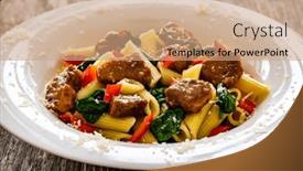  Presentation with spinach - Presentation design consisting of pasta-with-roasted-pork-loin background and a coral colored foreground