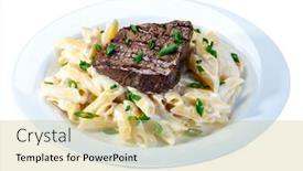  Presentation with steak - PPT layouts consisting of pasta-with-roasted-steak-meat background and a yellow colored foreground