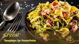  Presentation with pasta sauce - Colorful PPT theme enhanced with pasta-with-salmon-and-sauce backdrop and a tawny brown colored foreground