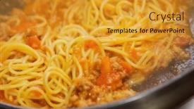  Presentation with pasta sauce - Slide set having pasta with sauce frying on pan background and a gold colored foreground