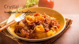  Presentation with focus - Beautiful slide deck featuring pasta-with-sausage-ragout-selective backdrop and a gold colored foreground