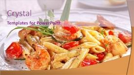  Presentation with pasta restaurant - PPT layouts featuring pasta-with-scallops-shrimp background and a sky blue colored foreground