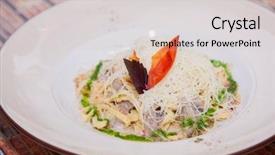  Presentation with pasta sauce - Presentation design consisting of pasta-with-seafood-and-cheese background and a lemonade colored foreground