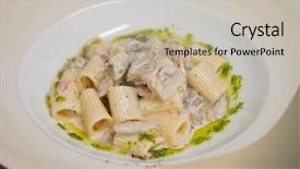  Presentation with pasta sauce - Cool new PPT theme with pasta-with-seafood-and-cheese backdrop and a soft green colored foreground