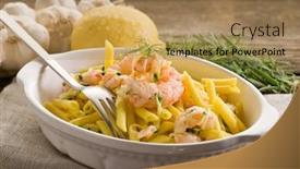  Presentation with shrimp - Beautiful PPT layouts featuring pasta with shrimp and zucchinis backdrop and a gold colored foreground