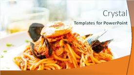  Presentation with shrimp - Theme featuring pasta-with-shrimp-dinner-dish background and a sky blue colored foreground