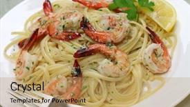  Presentation with shrimp - Slide deck enhanced with pasta with shrimp scampi background and a coral colored foreground