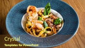  Presentation with shrimps - Cool new PPT theme with pasta-with-shrimps-and-boletus backdrop and a tawny brown colored foreground