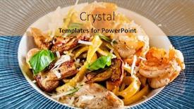  Presentation with shrimps - Presentation theme consisting of pasta-with-shrimps-and-boletus background and a yellow colored foreground