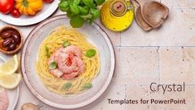  Presentation with italian cuisine - Presentation theme with pasta-with-shrimps-and-various background and a  colored foreground