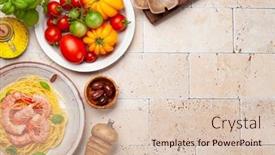  Presentation with italian cuisine - Theme with pasta-with-shrimps-and-various background and a lemonade colored foreground