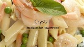  Presentation with shrimps - Audience pleasing slides consisting of pasta with shrimps close up backdrop and a yellow colored foreground