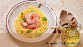  Presentation with italian cuisine - Presentation theme enhanced with pasta-with-shrimps-italian-cuisine background and a coral colored foreground