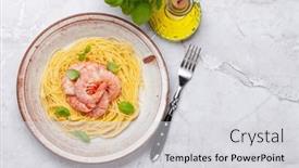  Presentation with italian cuisine - Slide set having pasta-with-shrimps-italian-cuisine background and a light gray colored foreground