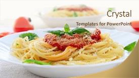  Presentation with classic homemade tomato sauce - Beautiful presentation design featuring pasta with tomato sauce basil backdrop and a cream colored foreground
