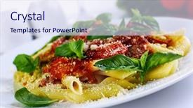  Presentation with pasta sauce - Beautiful slide deck featuring pasta with tomato sauce backdrop and a  colored foreground