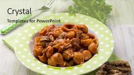  Presentation with pasta - Colorful presentation theme enhanced with pasta with tomatoes and dried cep mushroom backdrop and a mint green colored foreground