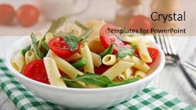  Presentation with penne pasta - Beautiful slides featuring penne pasta with tomatoes french backdrop and a coral colored foreground