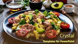  Presentation with tuna - Audience pleasing presentation design consisting of pasta-with-tuna-avocado backdrop and a tawny brown colored foreground