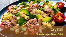  Presentation with tuna can - Colorful PPT theme enhanced with pasta-with-tuna-avocado backdrop and a tawny brown colored foreground