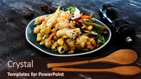  Presentation with shrimps - Slide set enhanced with pasta-with-vegetables-and-shrimps background and a wine colored foreground