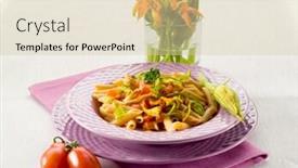  Presentation with healthy food - Colorful presentation enhanced with pasta-with-zucchinis-flower backdrop and a lemonade colored foreground