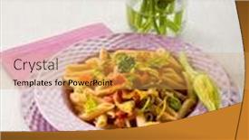  Presentation with healthy food - Cool new presentation design with pasta-with-zucchinis-flower backdrop and a yellow colored foreground