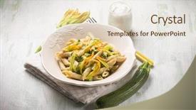  Presentation with yogurt - Beautiful PPT layouts featuring pasta with zucchinis flowers and cream sauce or yogurt backdrop and a lemonade colored foreground