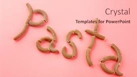  Presentation with macaroni - Cool new theme with pasta word made with brown macaroni on pink background backdrop and a lemonade colored foreground