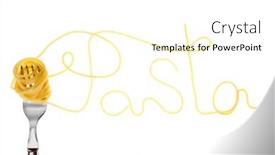  Presentation with spaghetti - PPT theme consisting of pasta word written with cooked spaghetti and fork isolated on white background and a white colored foreground