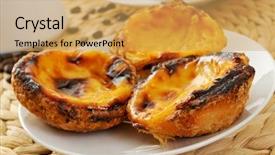  Presentation with pastries - Colorful presentation design enhanced with pasteis de nata typical portuguese backdrop and a yellow colored foreground