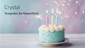  Presentation with birthday cake - Presentation theme featuring pastel-birthday-cake-with-three and a light blue colored foreground