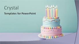  Presentation with birthday cake colorful candles - Theme with pastel-colored-tiered-birthday-cake background and a lemonade colored foreground