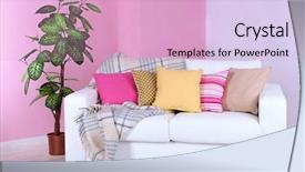  Presentation with pastel pink - Cool new PPT theme with pastel colors - white sofa in room backdrop and a  colored foreground
