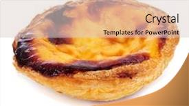  Presentation with pastel - Audience pleasing slides consisting of pastel de nata typical portuguese egg tart pastry on a white background backdrop and a lemonade colored foreground