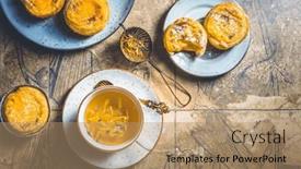  Presentation with sweet pastry - Presentation with pastel-de-nata-with-cup background and a  colored foreground