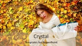  Presentation with long sleeve - PPT layouts consisting of pastel wave - autumn fashion feminity lace dress background and a yellow colored foreground