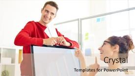  Presentation with chemical safety in work place - Slide set consisting of colleagues discussing after work pastime background and a lemonade colored foreground