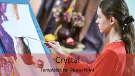  Presentation with oil - Audience pleasing presentation theme consisting of pastime - girl painting still life backdrop and a red colored foreground