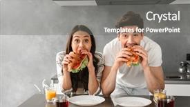  Presentation with movie theater loving couple - PPT theme having pastime - lovely couple 30s eating sandwiches background and a gray colored foreground