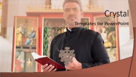  Presentation with church altar - Colorful theme enhanced with pastor - priest in church with bible backdrop and a coral colored foreground