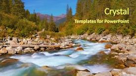  Presentation with cold water - Slide deck with pastoral in the alpine mountain valley in austria cascades of cold water at the source of the famous krimml waterfalls rapid mountain stream of coniferous forests background and a tawny brown colored foreground