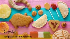  Presentation with pastries - Slides with pastries cajeta tamarindo coconut flag background and a gold colored foreground