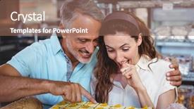  Presentation with cute bakery - Beautiful presentation design featuring pastries in the bakery story backdrop and a coral colored foreground