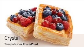  Presentation with puff pastry - Colorful PPT theme enhanced with pastry - delicious puff pastries with berries backdrop and a coral colored foreground