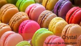  Presentation with french pastry - PPT theme featuring pastry - traditional french colorful macarons background and a red colored foreground