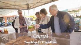  Presentation with people - Presentation design enhanced with pastry at the green market background and a coral colored foreground