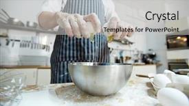  Presentation with master chef - Audience pleasing PPT theme consisting of pastry chef breaking egg backdrop and a light gray colored foreground