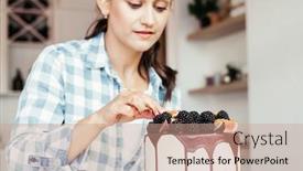  Presentation with pastry chef - Cool new PPT theme with pastry-chef-decorates-the-cake backdrop and a coral colored foreground