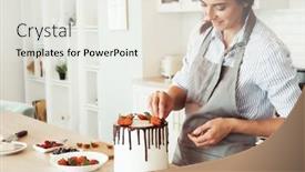  Presentation with pastry chef - Presentation theme enhanced with pastry-chef-decorates-the-cake background and a sky blue colored foreground
